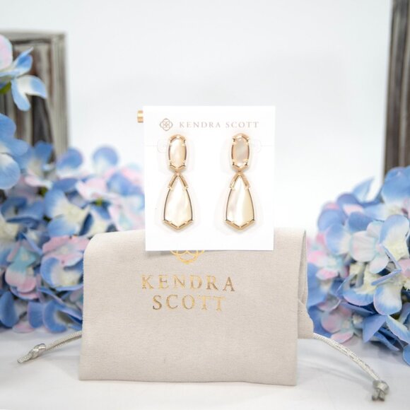 Kendra Scott Camry Gold Ivory Pearl Enamel Frame Statement Earrings NWT - Picture 1 of 4